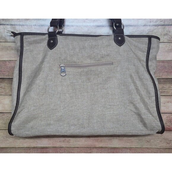Montana West Tan Canvas & Brown Studded Trim Horse Painting  Large Purse Tote - Picture 5 of 12